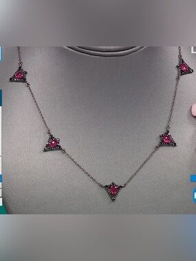 Rarities Carol Brodie Black Spinel Glass Filled Ruby Triangle Necklace